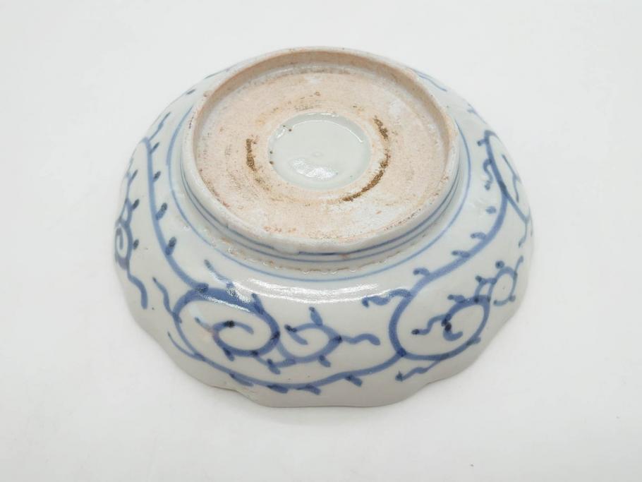 江戸後期　伊万里　線描き　約14cm　4.5寸　上品な大輪の牡丹が目を引くなます皿2枚セット(花、小皿、和皿、四寸五分、和食器)(R-078252)