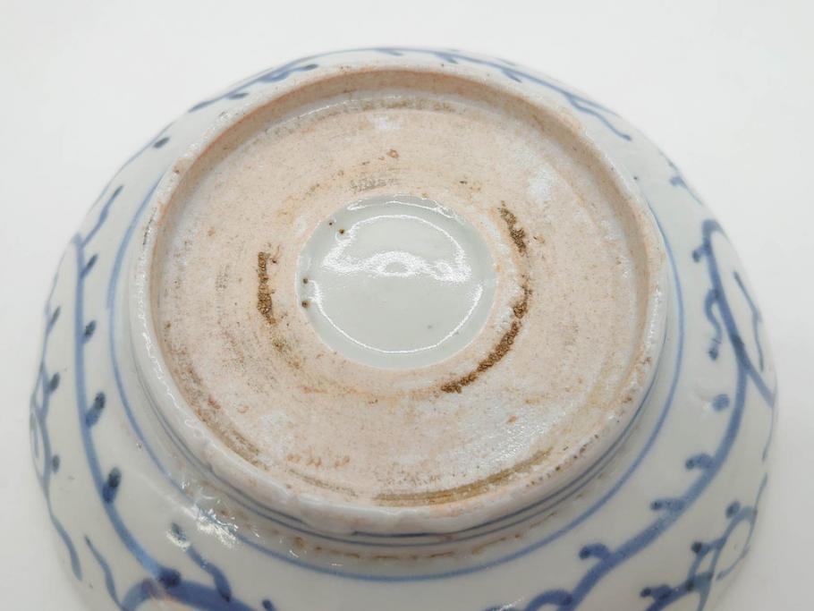 江戸後期　伊万里　線描き　約14cm　4.5寸　上品な大輪の牡丹が目を引くなます皿2枚セット(花、小皿、和皿、四寸五分、和食器)(R-078252)