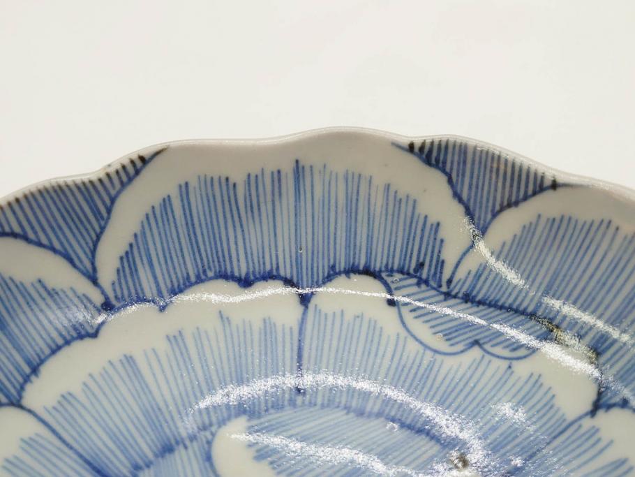 江戸後期　伊万里　線描き　約14cm　4.5寸　上品な大輪の牡丹が目を引くなます皿2枚セット(花、小皿、和皿、四寸五分、和食器)(R-078253)