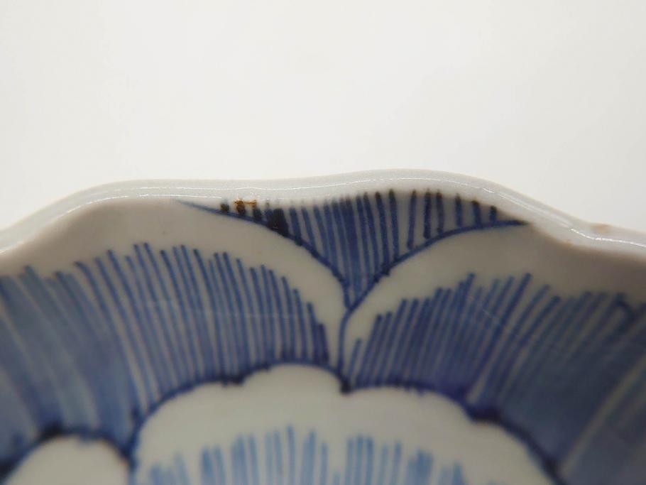 江戸後期　伊万里　線描き　約14cm　4.5寸　上品な大輪の牡丹が目を引くなます皿2枚セット(花、小皿、和皿、四寸五分、和食器)(R-078253)