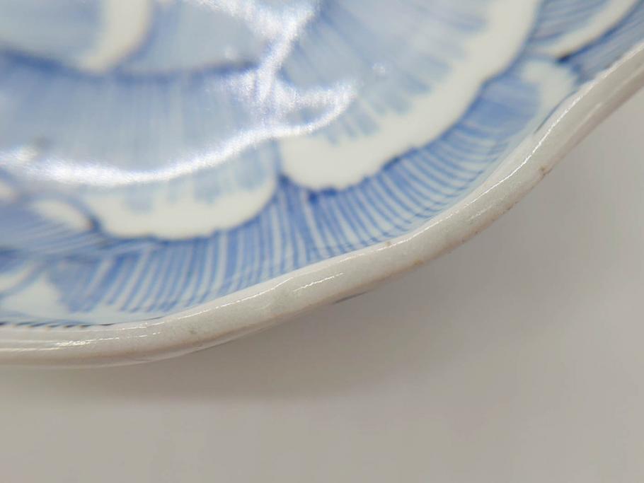 江戸後期　伊万里　線描き　約14cm　4.5寸　上品な大輪の牡丹が目を引くなます皿2枚セット(花、小皿、和皿、四寸五分、和食器)(R-078253)