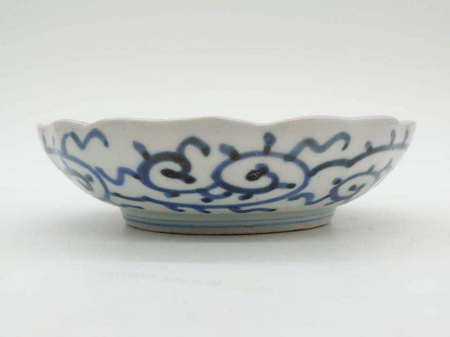 江戸後期　伊万里　線描き　約14cm　4.5寸　上品な大輪の牡丹が目を引くなます皿2枚セット(花、小皿、和皿、四寸五分、和食器)(R-078253)