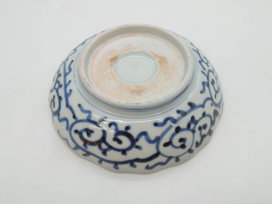江戸後期　伊万里　線描き　約14cm　4.5寸　上品な大輪の牡丹が目を引くなます皿2枚セット(花、小皿、和皿、四寸五分、和食器)(R-078253)