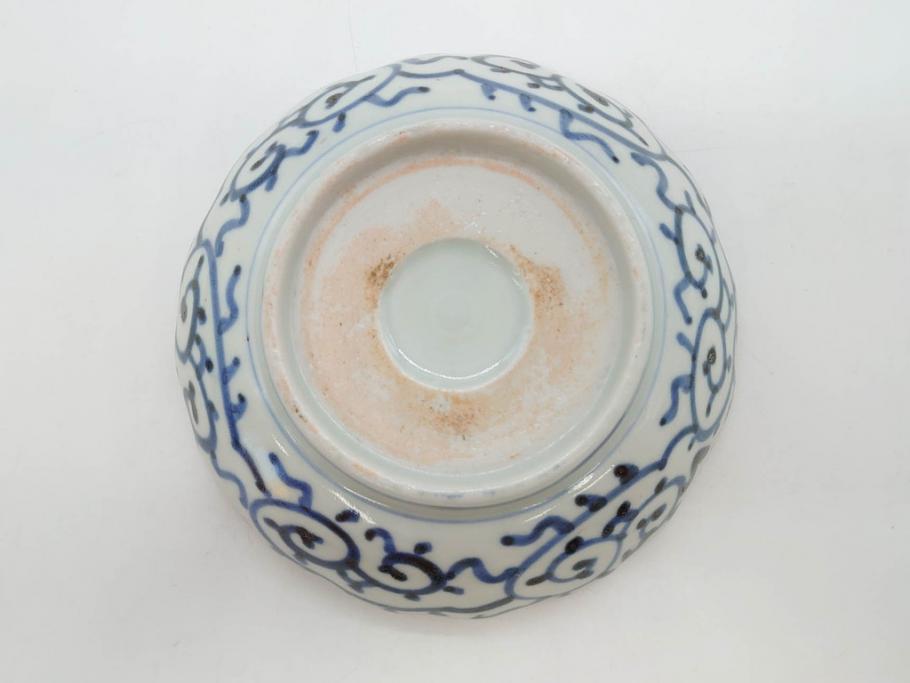 江戸後期　伊万里　線描き　約14cm　4.5寸　上品な大輪の牡丹が目を引くなます皿2枚セット(花、小皿、和皿、四寸五分、和食器)(R-078253)