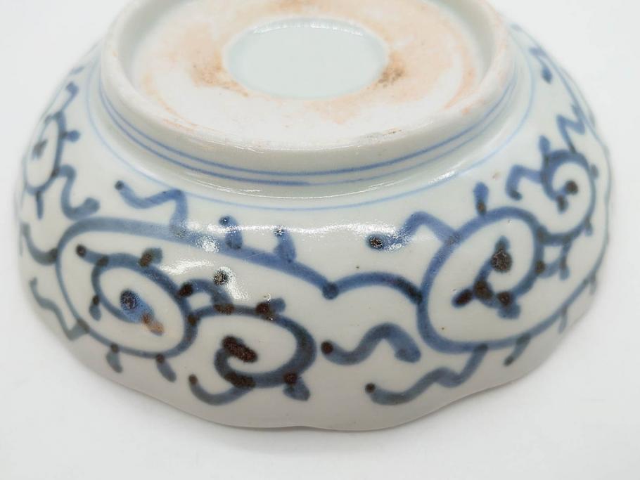 江戸後期　伊万里　線描き　約14cm　4.5寸　上品な大輪の牡丹が目を引くなます皿2枚セット(花、小皿、和皿、四寸五分、和食器)(R-078253)