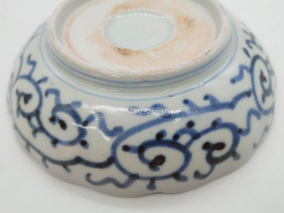 江戸後期　伊万里　線描き　約14cm　4.5寸　上品な大輪の牡丹が目を引くなます皿2枚セット(花、小皿、和皿、四寸五分、和食器)(R-078253)