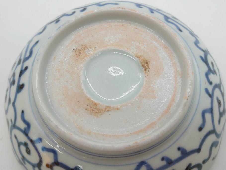 江戸後期　伊万里　線描き　約14cm　4.5寸　上品な大輪の牡丹が目を引くなます皿2枚セット(花、小皿、和皿、四寸五分、和食器)(R-078253)