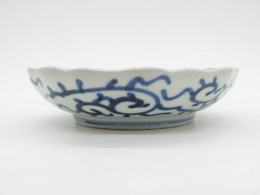 江戸後期　伊万里　線描き　約14cm　4.5寸　上品な大輪の牡丹が目を引くなます皿2枚セット(花、小皿、和皿、四寸五分、和食器)(R-078253)