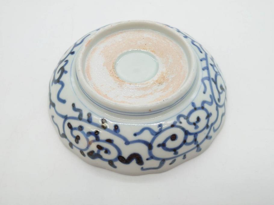 江戸後期　伊万里　線描き　約14cm　4.5寸　上品な大輪の牡丹が目を引くなます皿2枚セット(花、小皿、和皿、四寸五分、和食器)(R-078253)