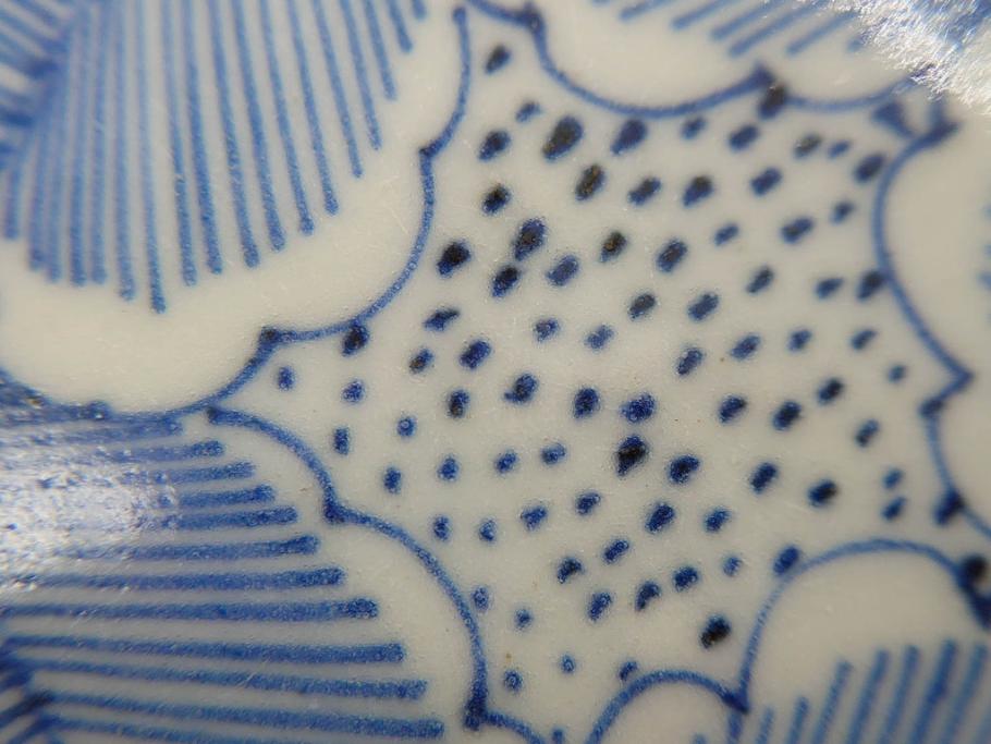 江戸後期　伊万里　線描き　約14cm　4.5寸　上品な大輪の牡丹が目を引くなます皿2枚セット(花、小皿、和皿、四寸五分、和食器)(R-078253)