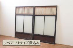 アンティーク建具　大正昭和初期　シンプルレトロなガラス戸3枚セット(引き戸、建具)(R-037090)