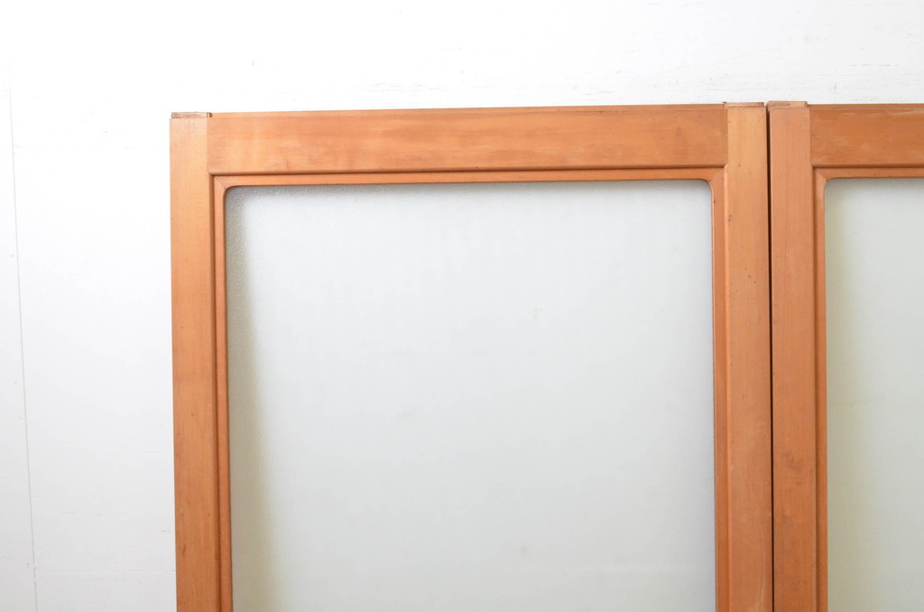 ビンテージ建具　大判　シンプルなデザインが取り入れやすい上質な幅広ガラス戸2枚セット(引き戸、ヴィンテージ)(R-070932)