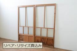 アンティーク建具　ペイント仕上げ限定　レトロな空間づくりにおすすめな古い学校の引き戸4枚セット(ガラス戸)(R-068698)
