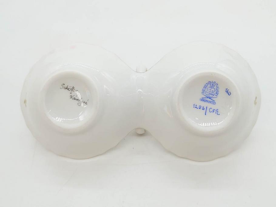 ヘレンド　ハンガリー　HEREND HVNGARY　「ロスチャイルド・バード」649/RO　「フルーツコンポジション」1253/CFR　「ヴィクトリア・ブーケ」　華やかな絵が美しいクリーマー・プレート・ジャム/マーマレード3点セット(金彩、鳥、蝶、花、果物、変形皿、洋食器)(R-078334)　　