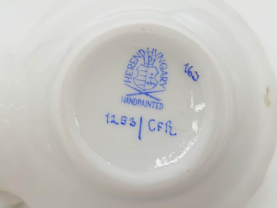 ヘレンド　ハンガリー　HEREND HVNGARY　「ロスチャイルド・バード」649/RO　「フルーツコンポジション」1253/CFR　「ヴィクトリア・ブーケ」　華やかな絵が美しいクリーマー・プレート・ジャム/マーマレード3点セット(金彩、鳥、蝶、花、果物、変形皿、洋食器)(R-078334)　　
