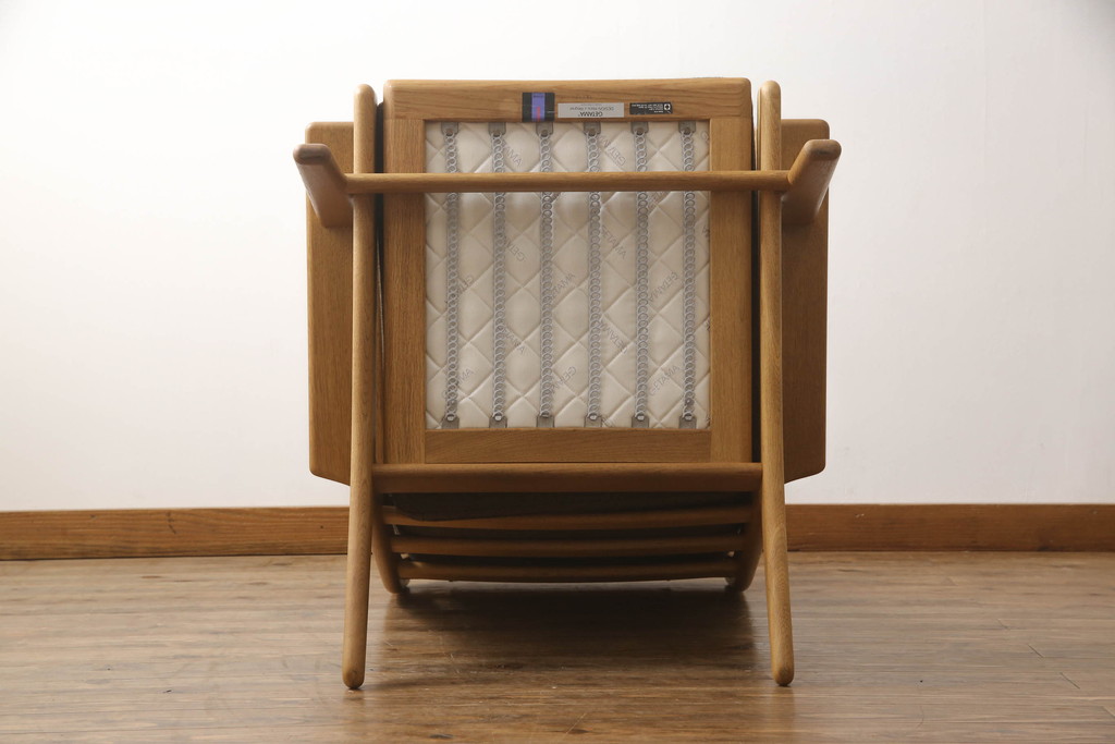 デンマークビンテージ　美品　GETAMA(ゲタマ)　Hans J Wegner(ハンス・J・ウェグナー)　GE290A　オーク材　くつろぎの空間を演出するアームチェアとオットマンのセット(椅子、イス、1P、一人掛けソファ、1人掛けソファ、フットスツール、ヴィンテージ、北欧)(R-068558)
