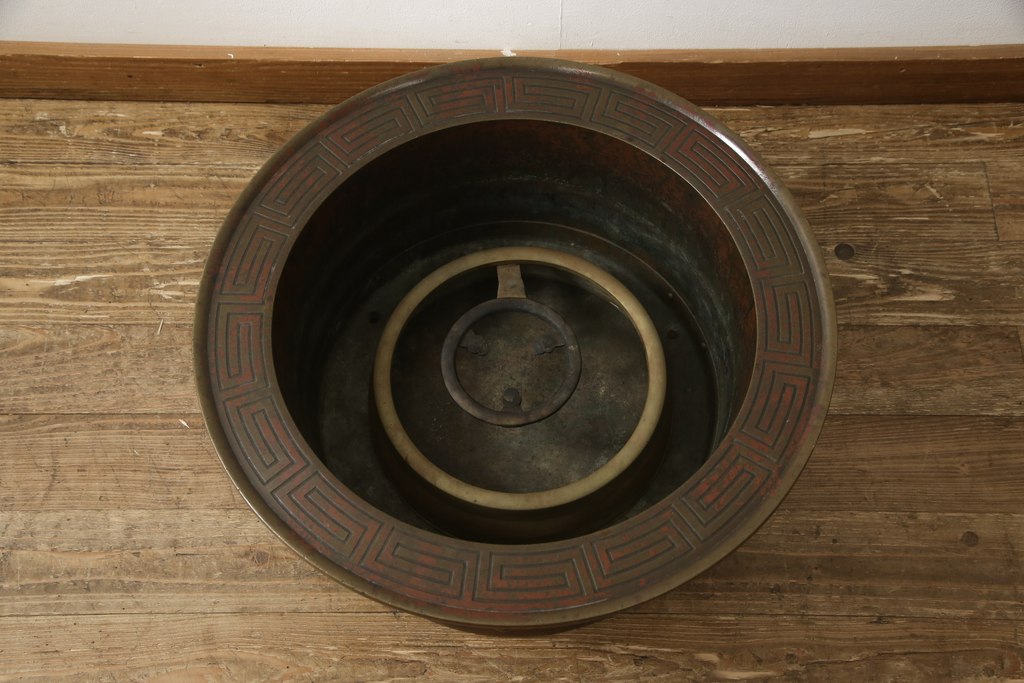 和製アンティーク　古美術　時代物　厚手　むらし銅　特大!直径約60cm　珍しいサイズ感が魅力的な大火鉢(火鉢)(R-055275)