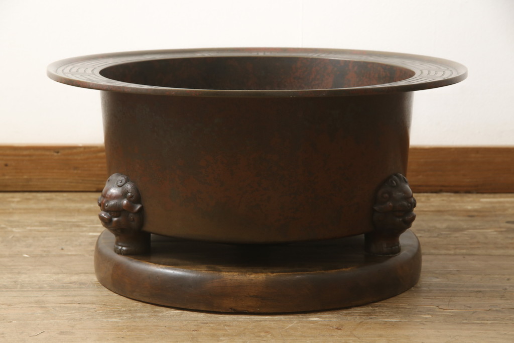 和製アンティーク　古美術　時代物　厚手　むらし銅　特大!直径約60cm　珍しいサイズ感が魅力的な大火鉢(火鉢)(R-055275)