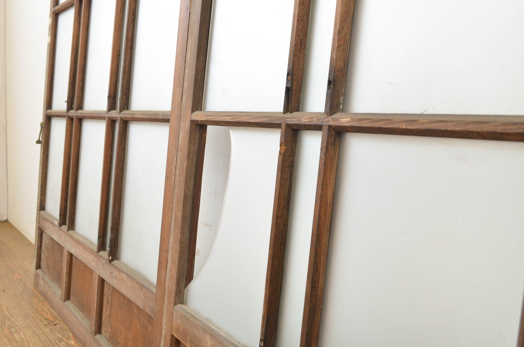 アンティーク建具　大正ロマンの雰囲気香るガラス窓2枚セット(ガラス戸、引き戸)(R-064066)