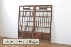 和製アンティーク　大正昭和初期　すりガラス入り　上品な印象与える格子欄間(明り取り、ディスプレイ)