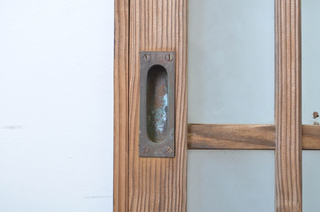 アンティーク建具　和の雰囲気漂う玄関戸2枚セット(ガラス戸、格子戸、引き戸)(R-063731)