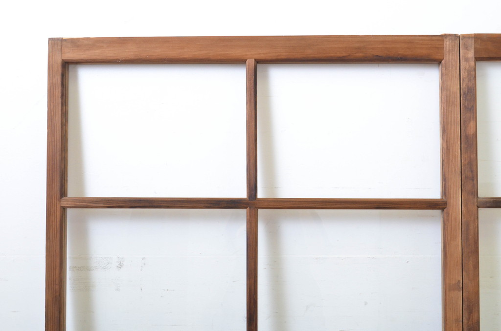 アンティーク建具　レトロな空間を引き立たせるガラス窓2枚セット(ガラス戸、引き戸)(R-063735)