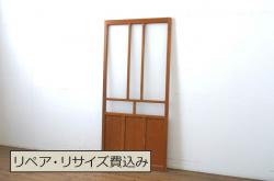 アンティーク建具　上手物!!　北陸産　総欅(ケヤキ)材　鶴と亀の金具がアクセントの格子蔵戸1枚(引き戸、玄関戸)(R-080233)