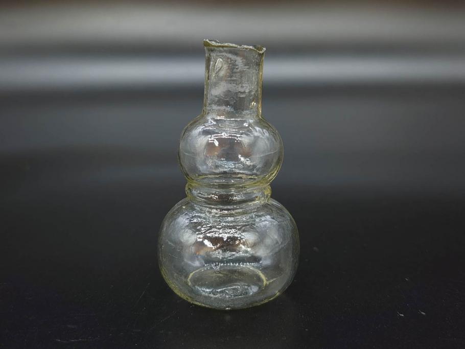 戦前　当時物　瓢箪型　気泡や絶妙なフォルムが味わいのあるニッキ水瓶5個セット(豆ガラス、ちびニッキ水、ガラス容器、駄菓子屋ビン、ペロペロ、レトロガラス、一輪挿し、ひょうたん)(R-077064)