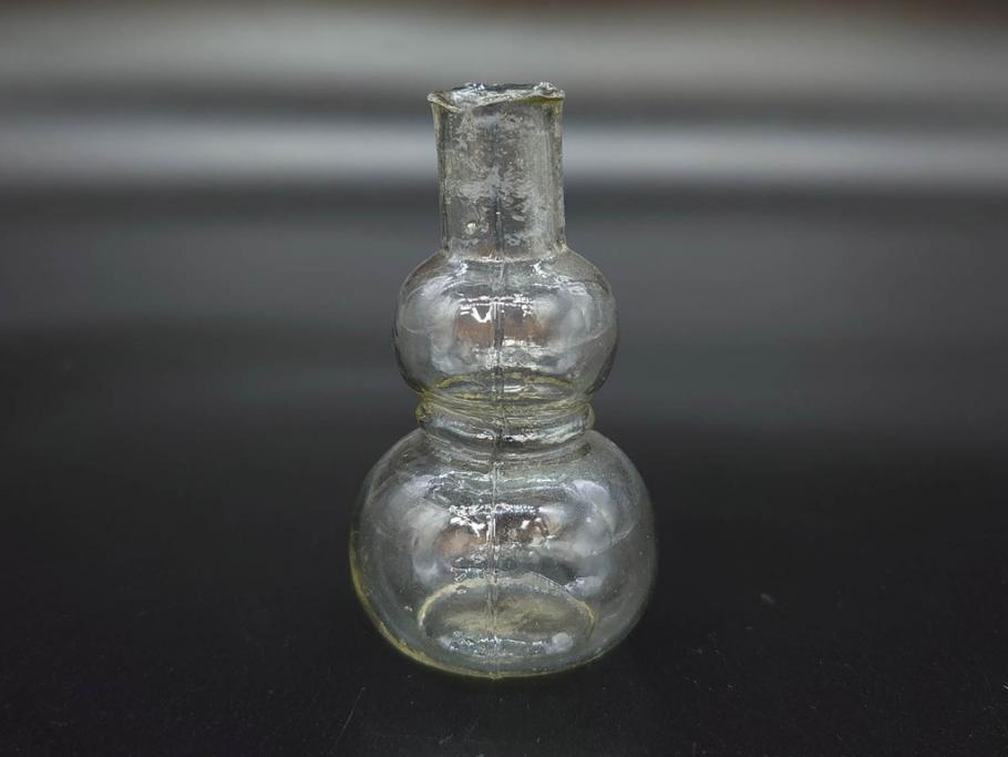 戦前　当時物　瓢箪型　気泡や絶妙なフォルムが味わいのあるニッキ水瓶5個セット(豆ガラス、ちびニッキ水、ガラス容器、駄菓子屋ビン、ペロペロ、レトロガラス、一輪挿し、ひょうたん)(R-077064)
