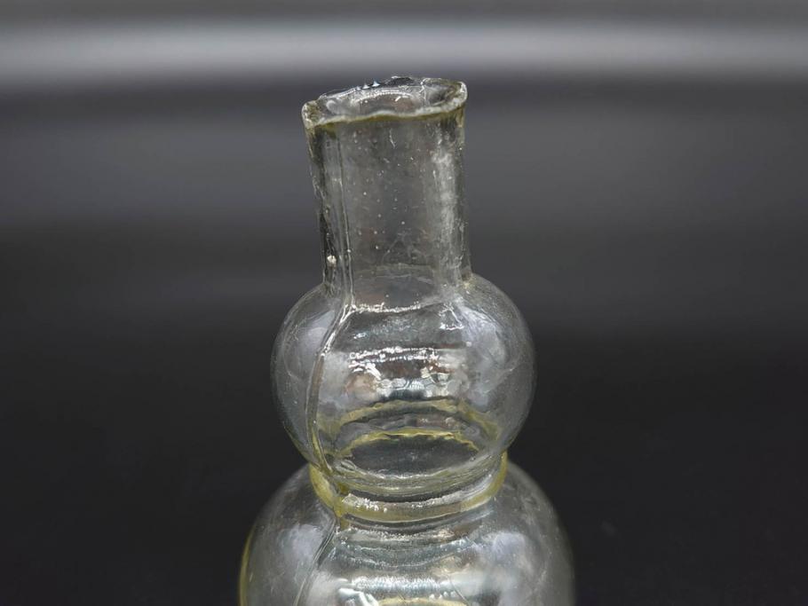 戦前　当時物　瓢箪型　気泡や絶妙なフォルムが味わいのあるニッキ水瓶5個セット(豆ガラス、ちびニッキ水、ガラス容器、駄菓子屋ビン、ペロペロ、レトロガラス、一輪挿し、ひょうたん)(R-077064)