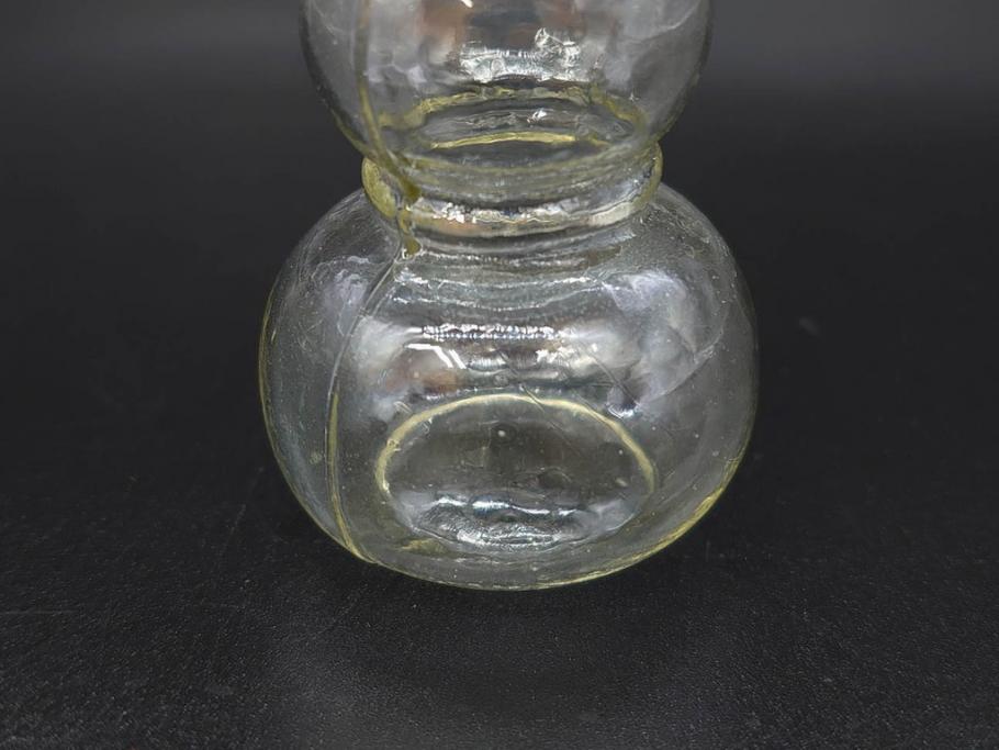 戦前　当時物　瓢箪型　気泡や絶妙なフォルムが味わいのあるニッキ水瓶5個セット(豆ガラス、ちびニッキ水、ガラス容器、駄菓子屋ビン、ペロペロ、レトロガラス、一輪挿し、ひょうたん)(R-077064)