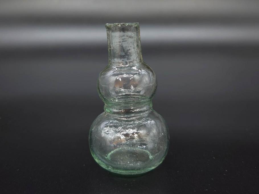 戦前　当時物　瓢箪型　気泡や絶妙なフォルムが味わいのあるニッキ水瓶5個セット(豆ガラス、ちびニッキ水、ガラス容器、駄菓子屋ビン、ペロペロ、レトロガラス、一輪挿し、ひょうたん)(R-077064)