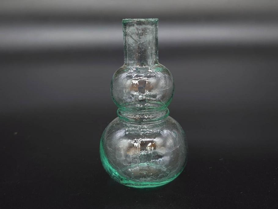 戦前　当時物　瓢箪型　気泡や絶妙なフォルムが味わいのあるニッキ水瓶5個セット(豆ガラス、ちびニッキ水、ガラス容器、駄菓子屋ビン、ペロペロ、レトロガラス、一輪挿し、ひょうたん)(R-077064)