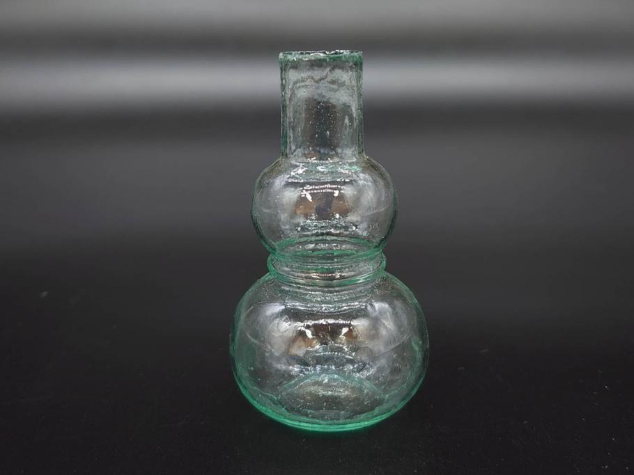 戦前　当時物　瓢箪型　気泡や絶妙なフォルムが味わいのあるニッキ水瓶5個セット(豆ガラス、ちびニッキ水、ガラス容器、駄菓子屋ビン、ペロペロ、レトロガラス、一輪挿し、ひょうたん)(R-077064)