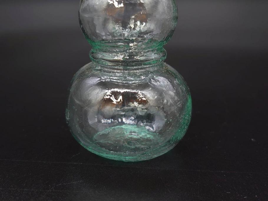 戦前　当時物　瓢箪型　気泡や絶妙なフォルムが味わいのあるニッキ水瓶5個セット(豆ガラス、ちびニッキ水、ガラス容器、駄菓子屋ビン、ペロペロ、レトロガラス、一輪挿し、ひょうたん)(R-077064)
