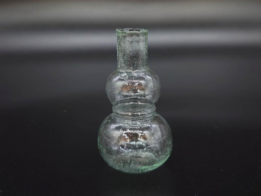 戦前　当時物　瓢箪型　気泡や絶妙なフォルムが味わいのあるニッキ水瓶5個セット(豆ガラス、ちびニッキ水、ガラス容器、駄菓子屋ビン、ペロペロ、レトロガラス、一輪挿し、ひょうたん)(R-077064)