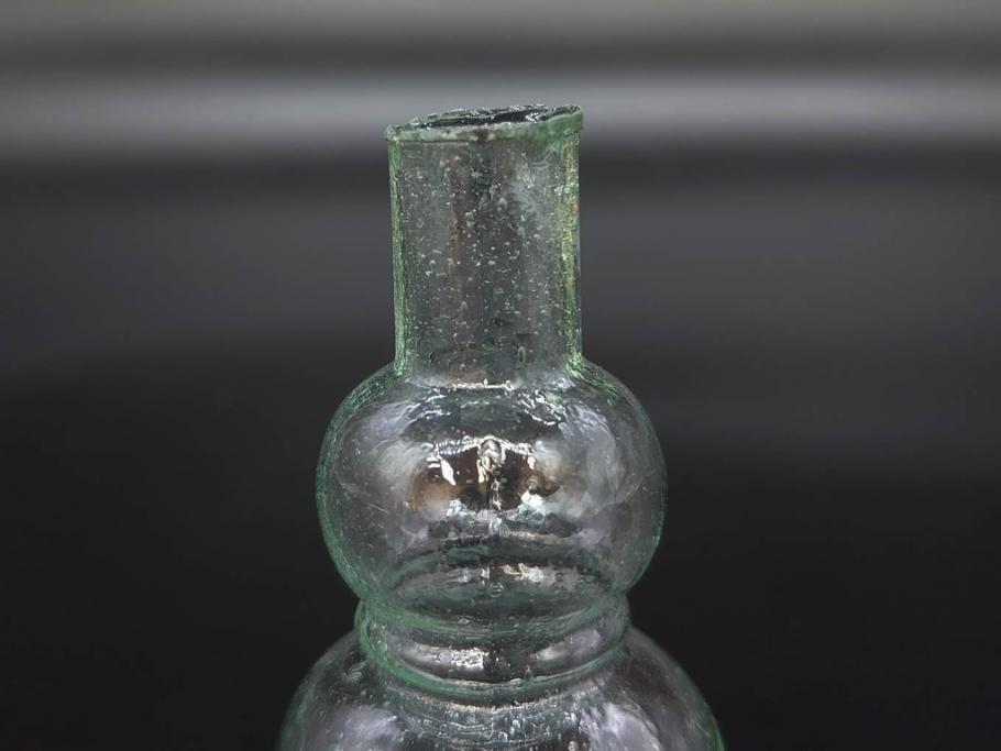 戦前　当時物　瓢箪型　気泡や絶妙なフォルムが味わいのあるニッキ水瓶5個セット(豆ガラス、ちびニッキ水、ガラス容器、駄菓子屋ビン、ペロペロ、レトロガラス、一輪挿し、ひょうたん)(R-077064)