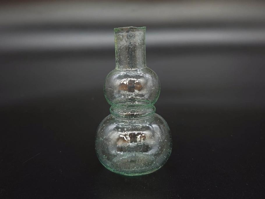 戦前　当時物　瓢箪型　気泡や絶妙なフォルムが味わいのあるニッキ水瓶5個セット(豆ガラス、ちびニッキ水、ガラス容器、駄菓子屋ビン、ペロペロ、レトロガラス、一輪挿し、ひょうたん)(R-077064)