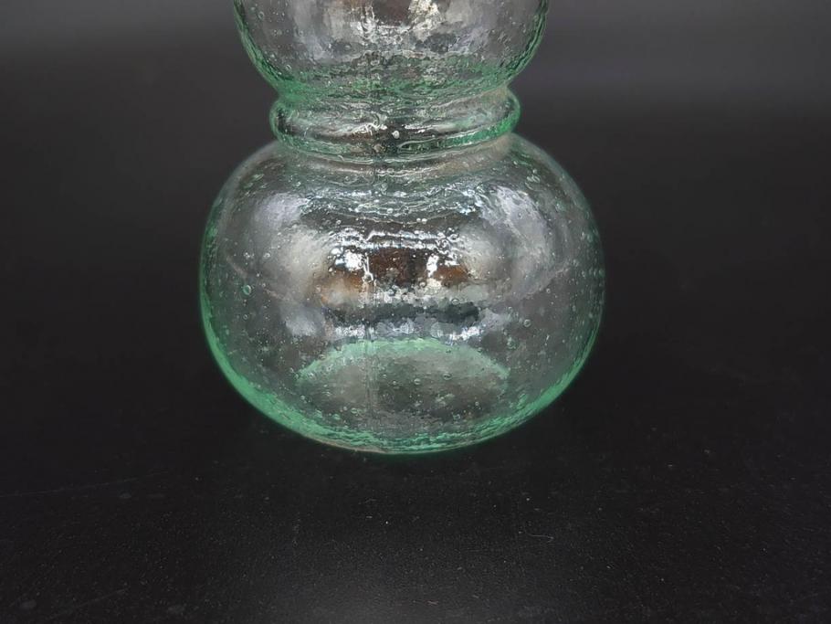 戦前　当時物　瓢箪型　気泡や絶妙なフォルムが味わいのあるニッキ水瓶5個セット(豆ガラス、ちびニッキ水、ガラス容器、駄菓子屋ビン、ペロペロ、レトロガラス、一輪挿し、ひょうたん)(R-077064)