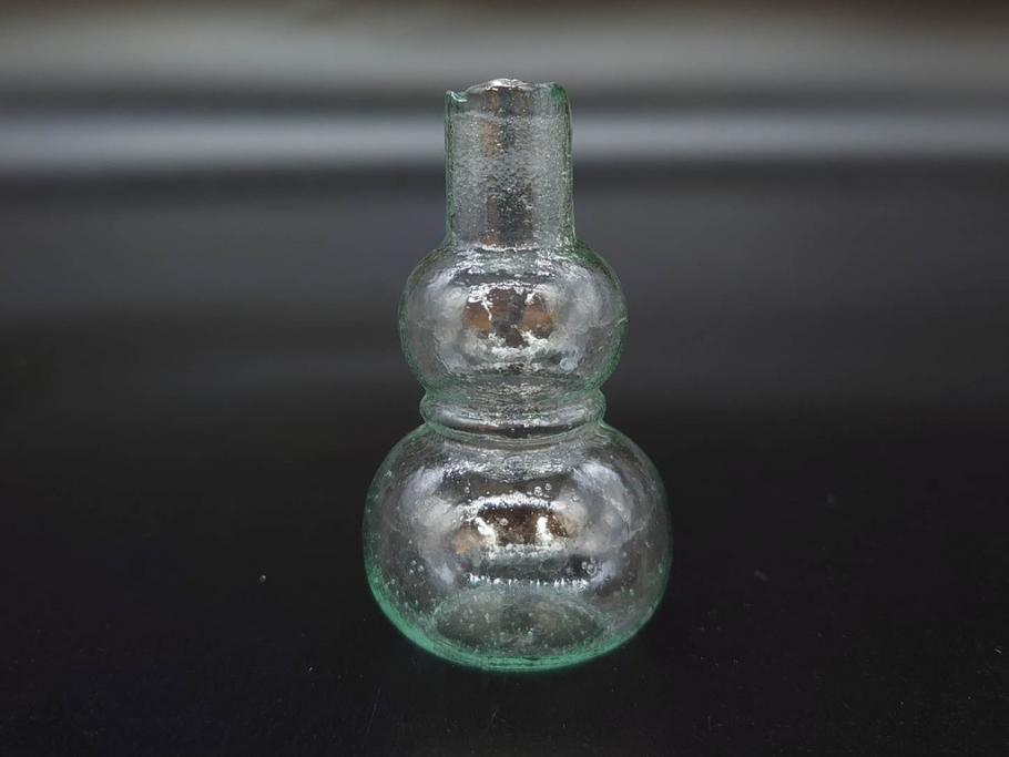 戦前　当時物　瓢箪型　気泡や絶妙なフォルムが味わいのあるニッキ水瓶5個セット(豆ガラス、ちびニッキ水、ガラス容器、駄菓子屋ビン、ペロペロ、レトロガラス、一輪挿し、ひょうたん)(R-077065)