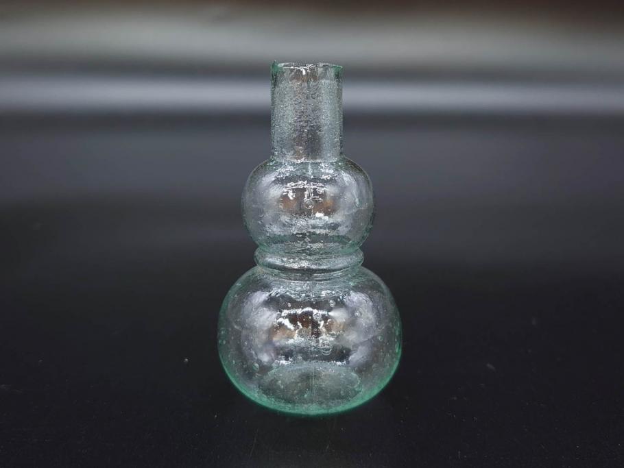 戦前　当時物　瓢箪型　気泡や絶妙なフォルムが味わいのあるニッキ水瓶5個セット(豆ガラス、ちびニッキ水、ガラス容器、駄菓子屋ビン、ペロペロ、レトロガラス、一輪挿し、ひょうたん)(R-077065)