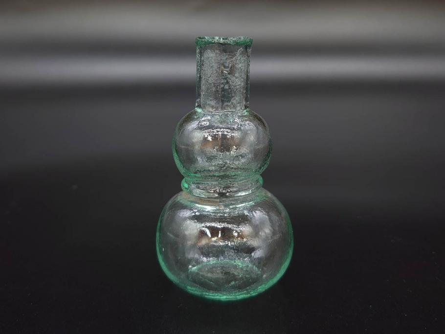 戦前　当時物　瓢箪型　気泡や絶妙なフォルムが味わいのあるニッキ水瓶5個セット(豆ガラス、ちびニッキ水、ガラス容器、駄菓子屋ビン、ペロペロ、レトロガラス、一輪挿し、ひょうたん)(R-077065)