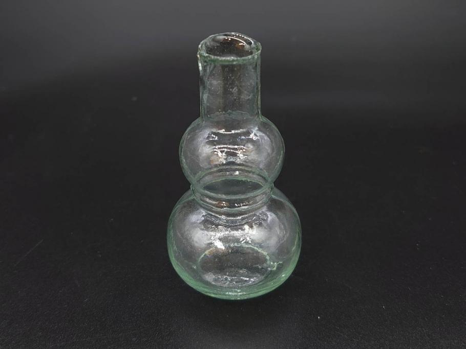戦前　当時物　瓢箪型　気泡や絶妙なフォルムが味わいのあるニッキ水瓶5個セット(豆ガラス、ちびニッキ水、ガラス容器、駄菓子屋ビン、ペロペロ、レトロガラス、一輪挿し、ひょうたん)(R-077065)
