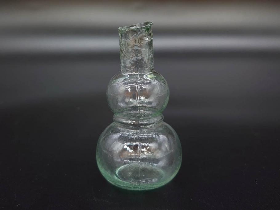 戦前　当時物　瓢箪型　気泡や絶妙なフォルムが味わいのあるニッキ水瓶5個セット(豆ガラス、ちびニッキ水、ガラス容器、駄菓子屋ビン、ペロペロ、レトロガラス、一輪挿し、ひょうたん)(R-077065)