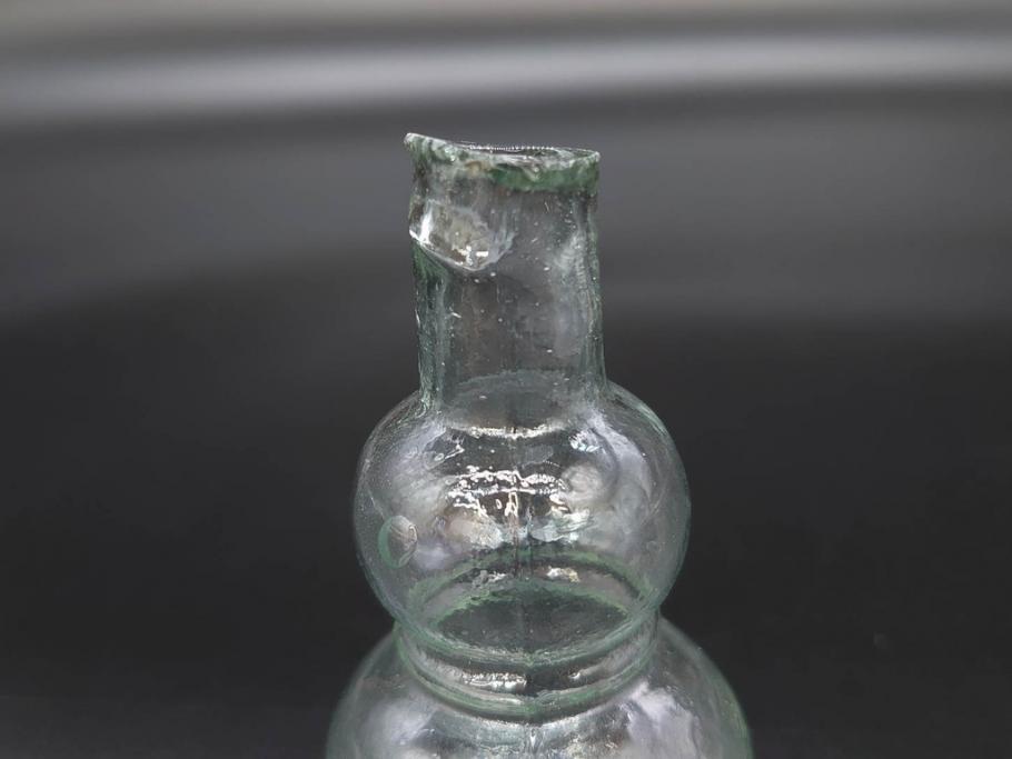 戦前　当時物　瓢箪型　気泡や絶妙なフォルムが味わいのあるニッキ水瓶5個セット(豆ガラス、ちびニッキ水、ガラス容器、駄菓子屋ビン、ペロペロ、レトロガラス、一輪挿し、ひょうたん)(R-077065)