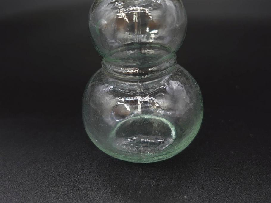 戦前　当時物　瓢箪型　気泡や絶妙なフォルムが味わいのあるニッキ水瓶5個セット(豆ガラス、ちびニッキ水、ガラス容器、駄菓子屋ビン、ペロペロ、レトロガラス、一輪挿し、ひょうたん)(R-077065)