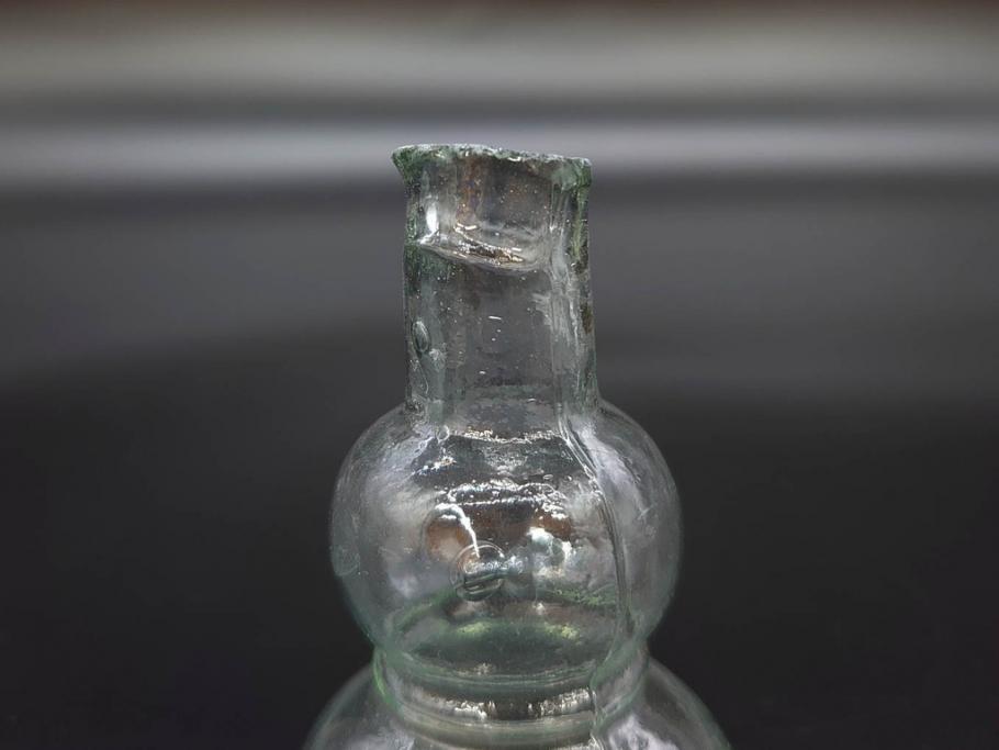 戦前　当時物　瓢箪型　気泡や絶妙なフォルムが味わいのあるニッキ水瓶5個セット(豆ガラス、ちびニッキ水、ガラス容器、駄菓子屋ビン、ペロペロ、レトロガラス、一輪挿し、ひょうたん)(R-077065)