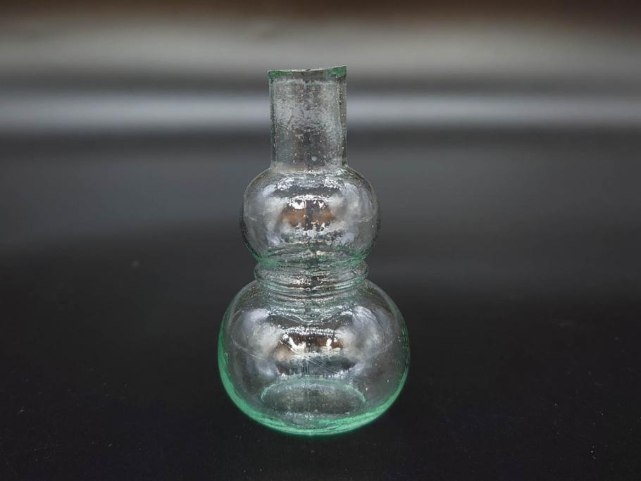 戦前　当時物　瓢箪型　気泡や絶妙なフォルムが味わいのあるニッキ水瓶5個セット(豆ガラス、ちびニッキ水、ガラス容器、駄菓子屋ビン、ペロペロ、レトロガラス、一輪挿し、ひょうたん)(R-077065)