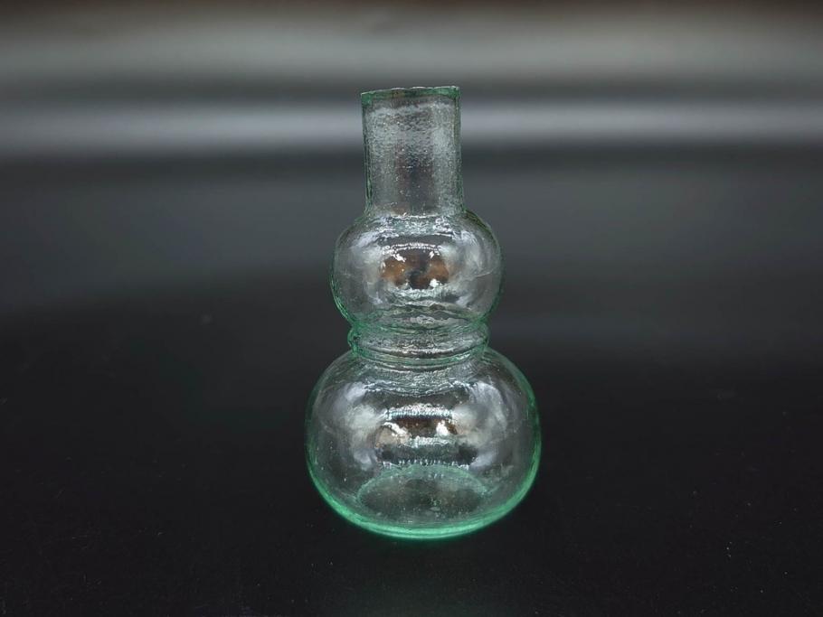 戦前　当時物　瓢箪型　気泡や絶妙なフォルムが味わいのあるニッキ水瓶5個セット(豆ガラス、ちびニッキ水、ガラス容器、駄菓子屋ビン、ペロペロ、レトロガラス、一輪挿し、ひょうたん)(R-077065)