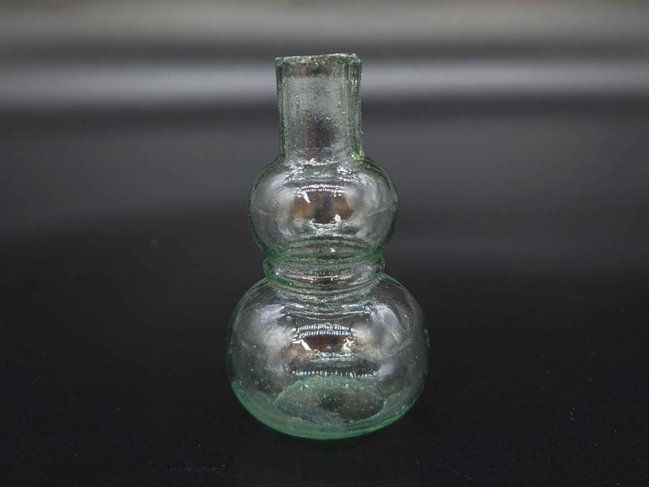 戦前　当時物　瓢箪型　気泡や絶妙なフォルムが味わいのあるニッキ水瓶5個セット(豆ガラス、ちびニッキ水、ガラス容器、駄菓子屋ビン、ペロペロ、レトロガラス、一輪挿し、ひょうたん)(R-077065)